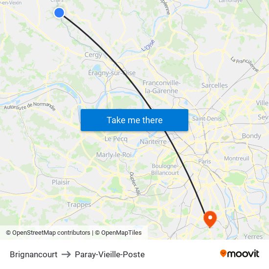 Brignancourt to Paray-Vieille-Poste map