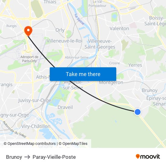 Brunoy to Paray-Vieille-Poste map