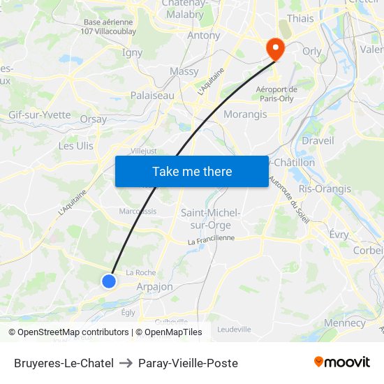 Bruyeres-Le-Chatel to Paray-Vieille-Poste map