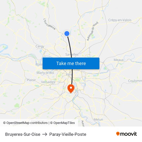 Bruyeres-Sur-Oise to Paray-Vieille-Poste map