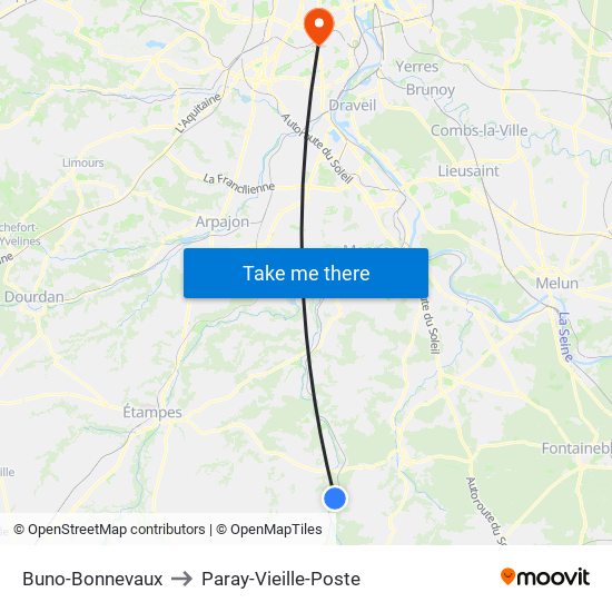 Buno-Bonnevaux to Paray-Vieille-Poste map