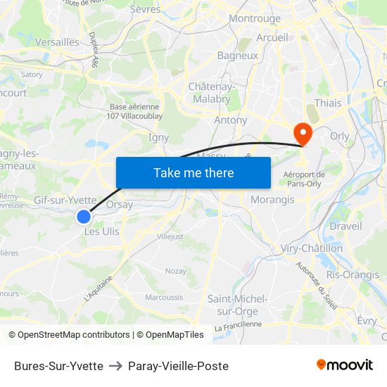 Bures-Sur-Yvette to Paray-Vieille-Poste map