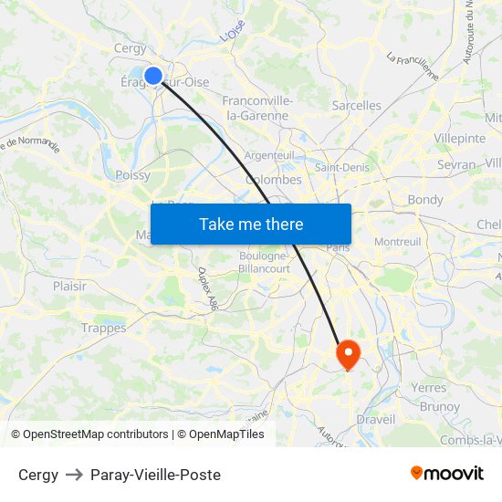 Cergy to Paray-Vieille-Poste map