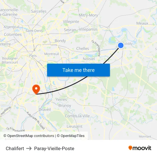 Chalifert to Paray-Vieille-Poste map