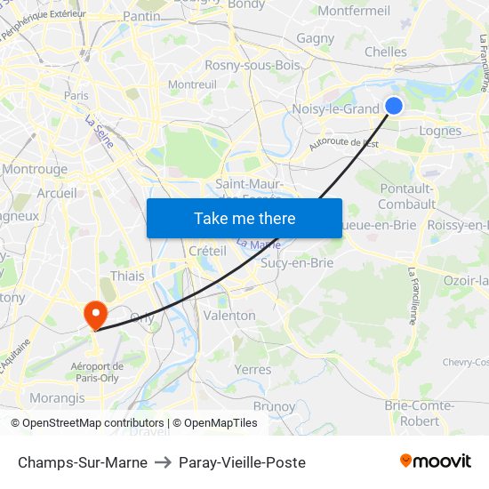 Champs-Sur-Marne to Paray-Vieille-Poste map