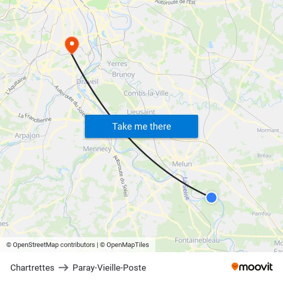 Chartrettes to Paray-Vieille-Poste map