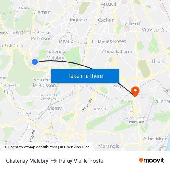 Chatenay-Malabry to Paray-Vieille-Poste map