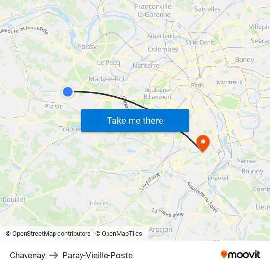 Chavenay to Paray-Vieille-Poste map