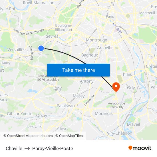 Chaville to Paray-Vieille-Poste map