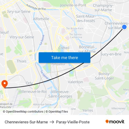 Chennevieres-Sur-Marne to Paray-Vieille-Poste map