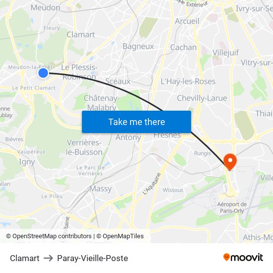 Clamart to Paray-Vieille-Poste map