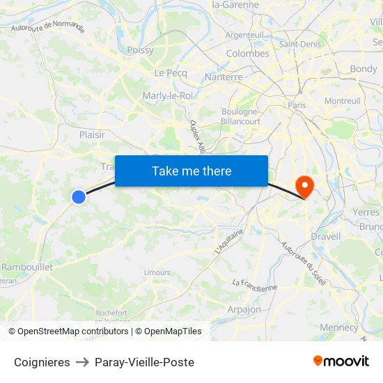 Coignieres to Paray-Vieille-Poste map