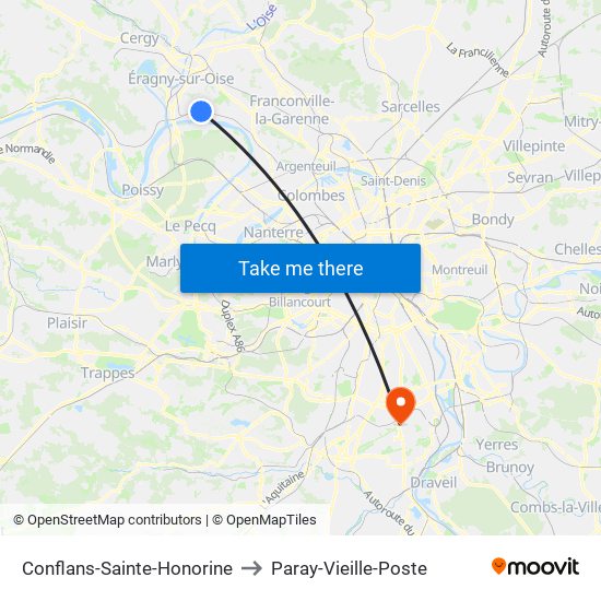 Conflans-Sainte-Honorine to Paray-Vieille-Poste map
