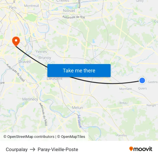Courpalay to Paray-Vieille-Poste map