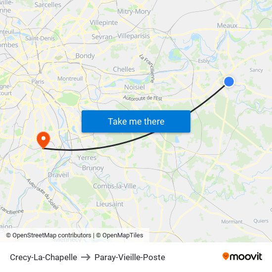 Crecy-La-Chapelle to Paray-Vieille-Poste map