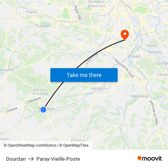 Dourdan to Paray-Vieille-Poste map