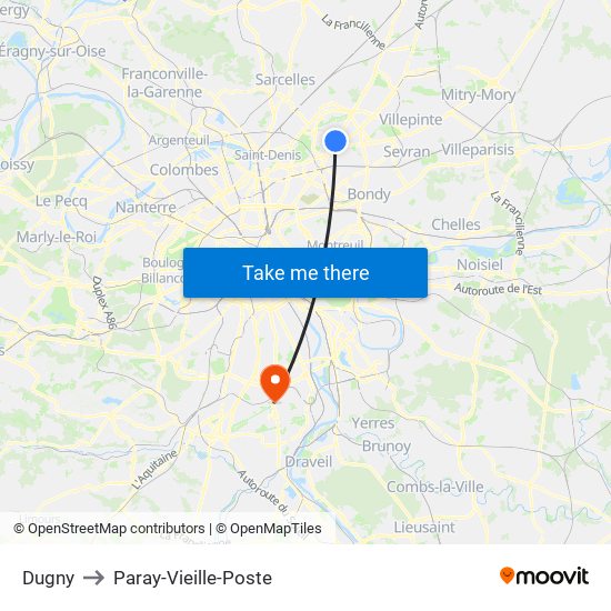 Dugny to Paray-Vieille-Poste map