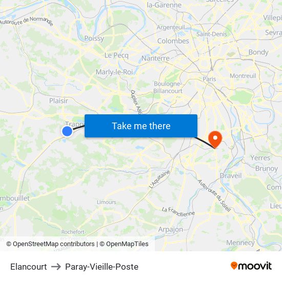 Elancourt to Paray-Vieille-Poste map