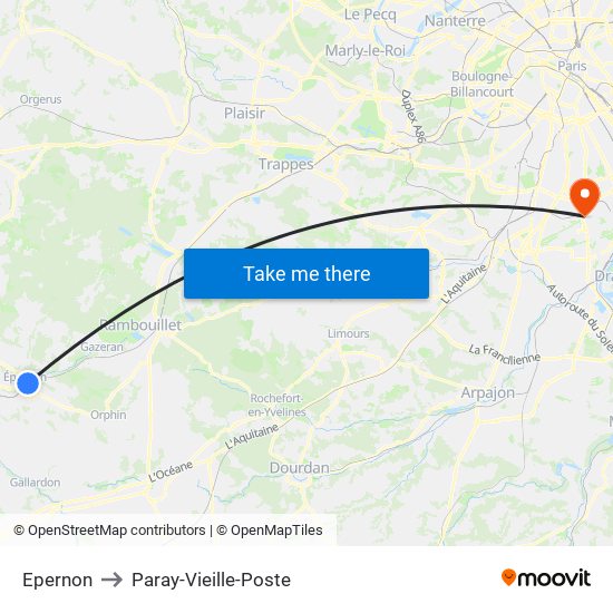 Epernon to Paray-Vieille-Poste map