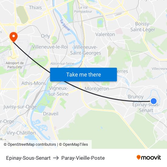 Epinay-Sous-Senart to Paray-Vieille-Poste map