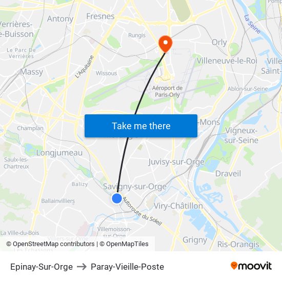 Epinay-Sur-Orge to Paray-Vieille-Poste map