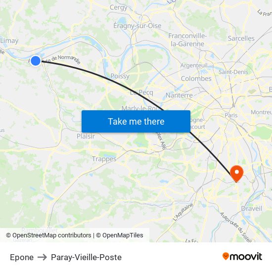 Epone to Paray-Vieille-Poste map