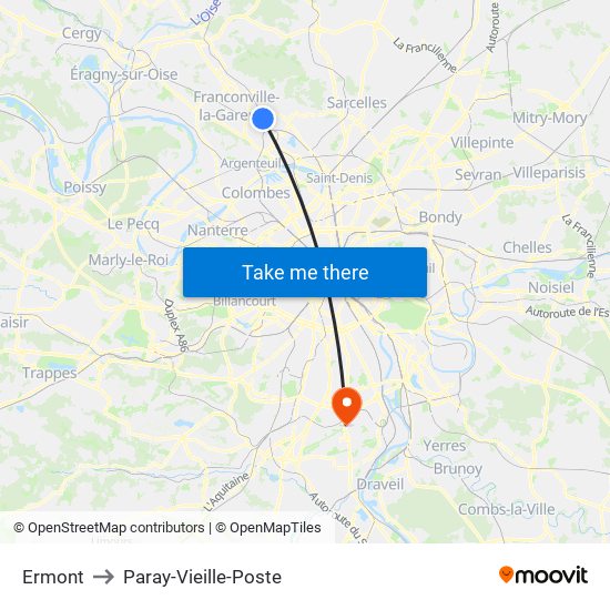 Ermont to Paray-Vieille-Poste map