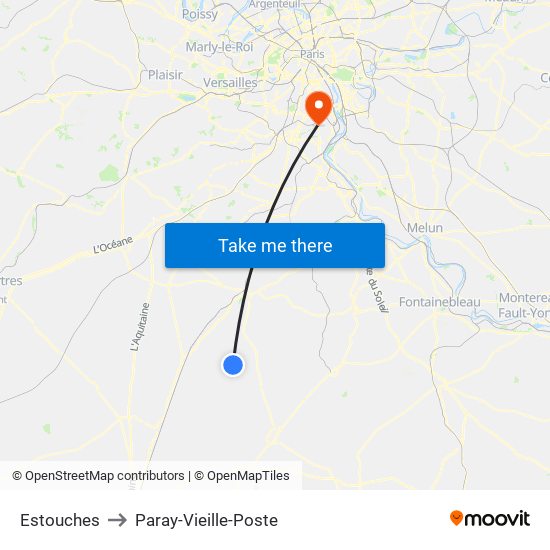Estouches to Paray-Vieille-Poste map