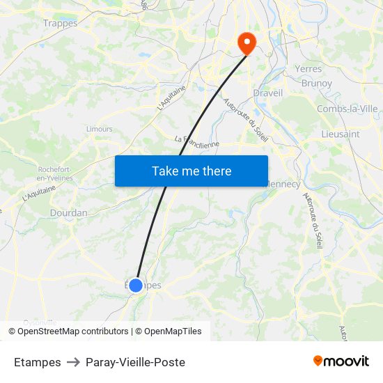 Etampes to Paray-Vieille-Poste map