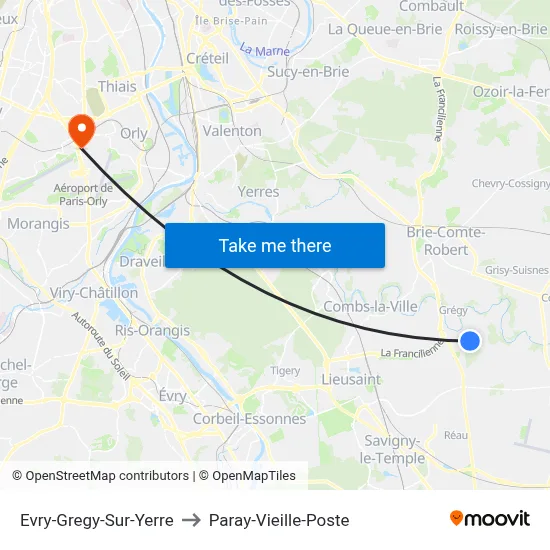 Evry-Gregy-Sur-Yerre to Paray-Vieille-Poste map