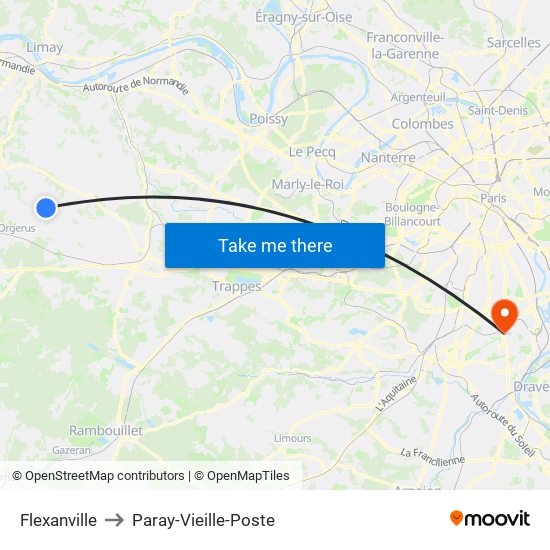 Flexanville to Paray-Vieille-Poste map