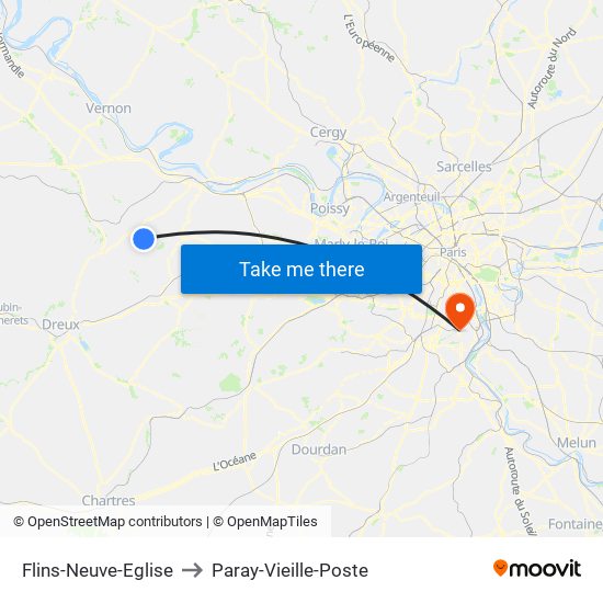 Flins-Neuve-Eglise to Paray-Vieille-Poste map