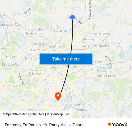 Fontenay-En-Parisis to Paray-Vieille-Poste map