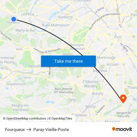 Fourqueux to Paray-Vieille-Poste map