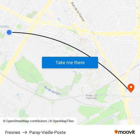 Fresnes to Paray-Vieille-Poste map