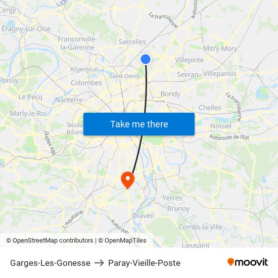 Garges-Les-Gonesse to Paray-Vieille-Poste map
