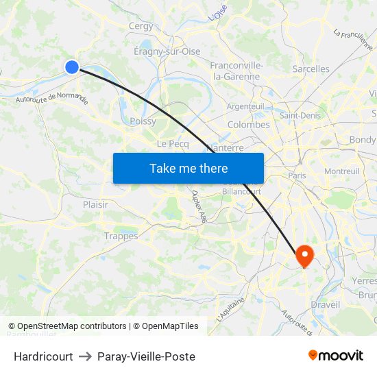 Hardricourt to Paray-Vieille-Poste map