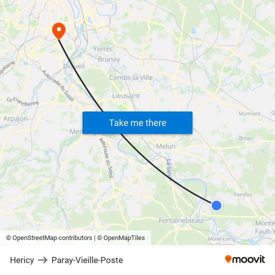 Hericy to Paray-Vieille-Poste map