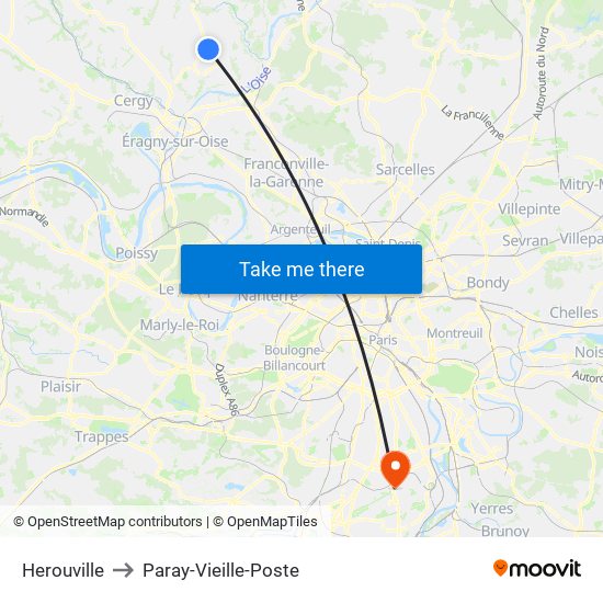 Herouville to Paray-Vieille-Poste map