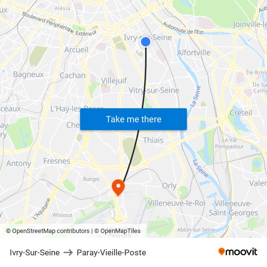 Ivry-Sur-Seine to Paray-Vieille-Poste map