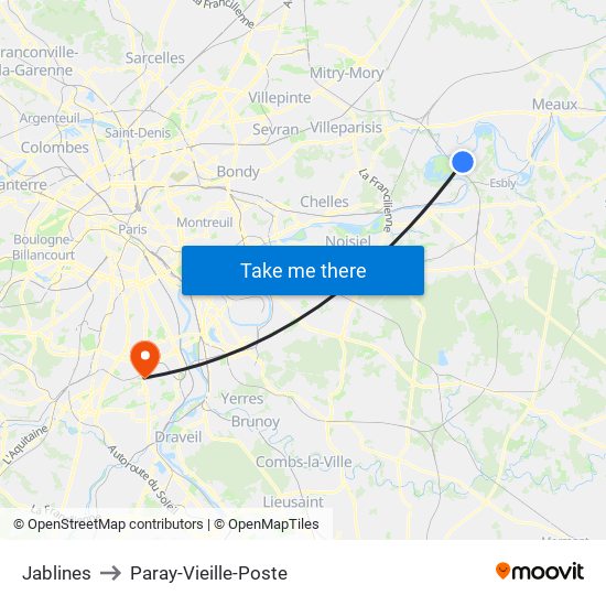 Jablines to Paray-Vieille-Poste map