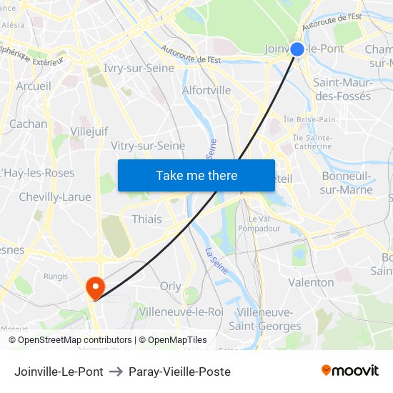 Joinville-Le-Pont to Paray-Vieille-Poste map