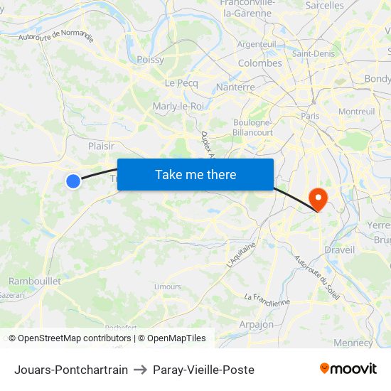 Jouars-Pontchartrain to Paray-Vieille-Poste map