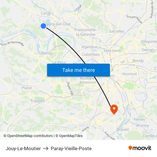 Jouy-Le-Moutier to Paray-Vieille-Poste map
