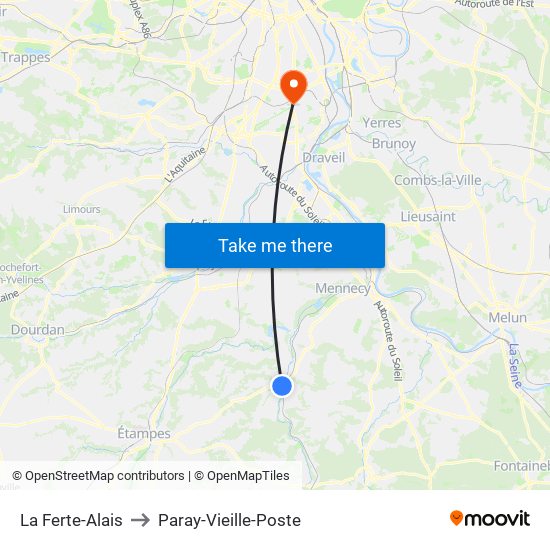 La Ferte-Alais to Paray-Vieille-Poste map