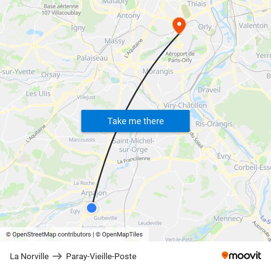 La Norville to Paray-Vieille-Poste map