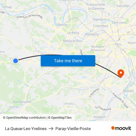 La Queue-Les-Yvelines to Paray-Vieille-Poste map
