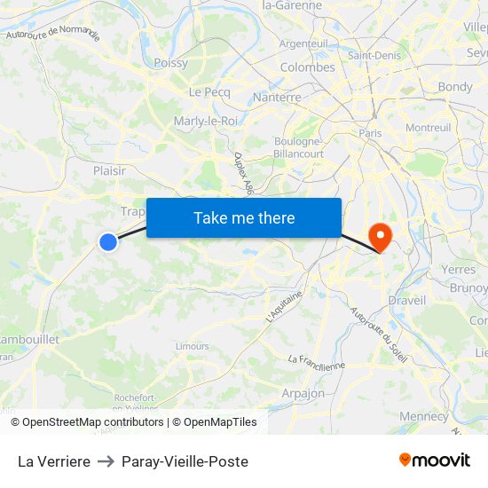 La Verriere to Paray-Vieille-Poste map