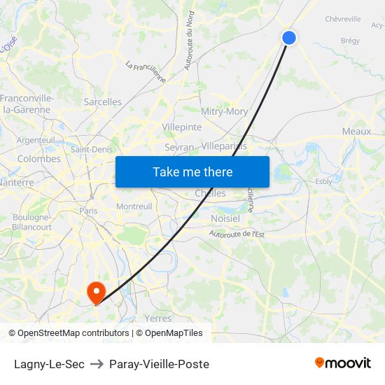 Lagny-Le-Sec to Paray-Vieille-Poste map