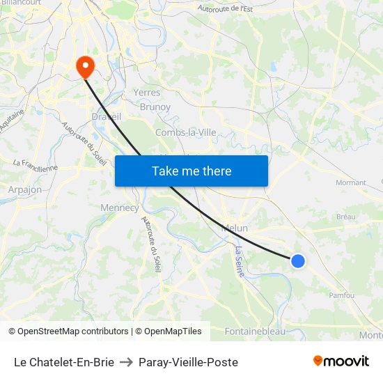 Le Chatelet-En-Brie to Paray-Vieille-Poste map